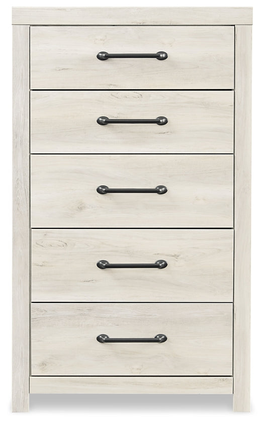 Cambeck Panel Bed With 4 Storage Drawers With Mirrored Dresser And Chest