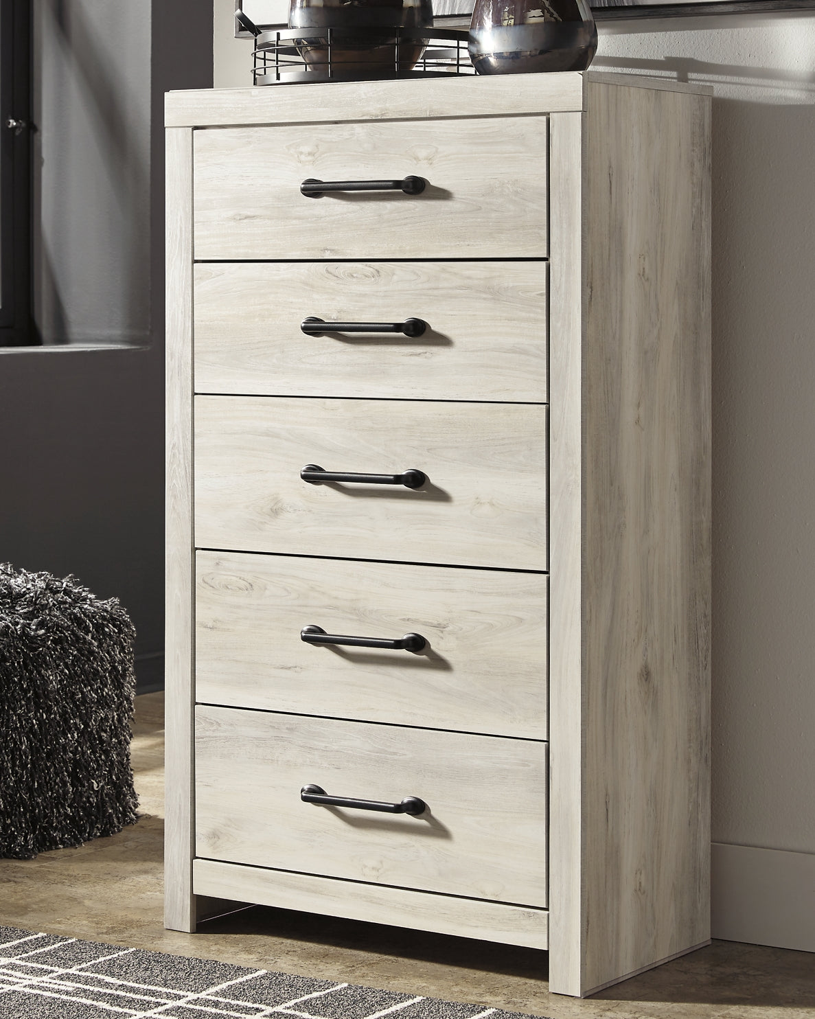 Cambeck Panel Bed With 4 Storage Drawers With Mirrored Dresser And Chest