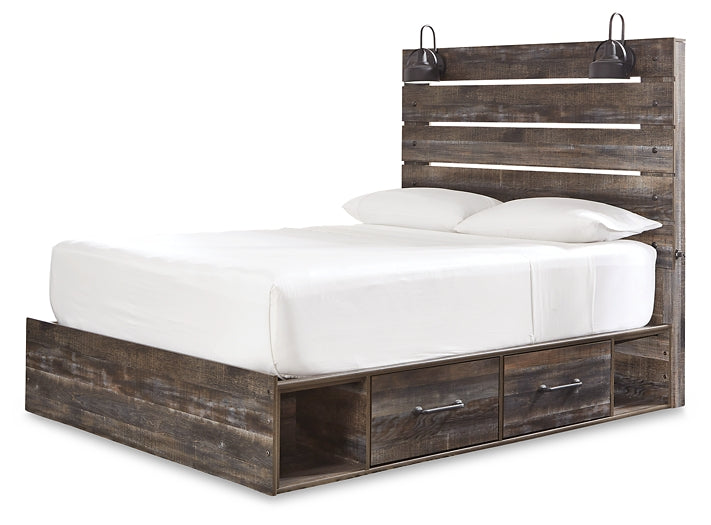 Drystan Panel Bed With 2 Storage Drawers With Mirrored Dresser And Chest