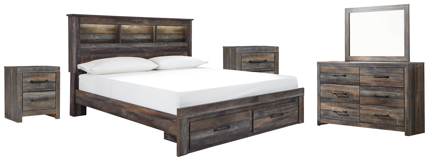 Drystan Bookcase Bed With 2 Storage Drawers With Mirrored Dresser And 2 Nightstands