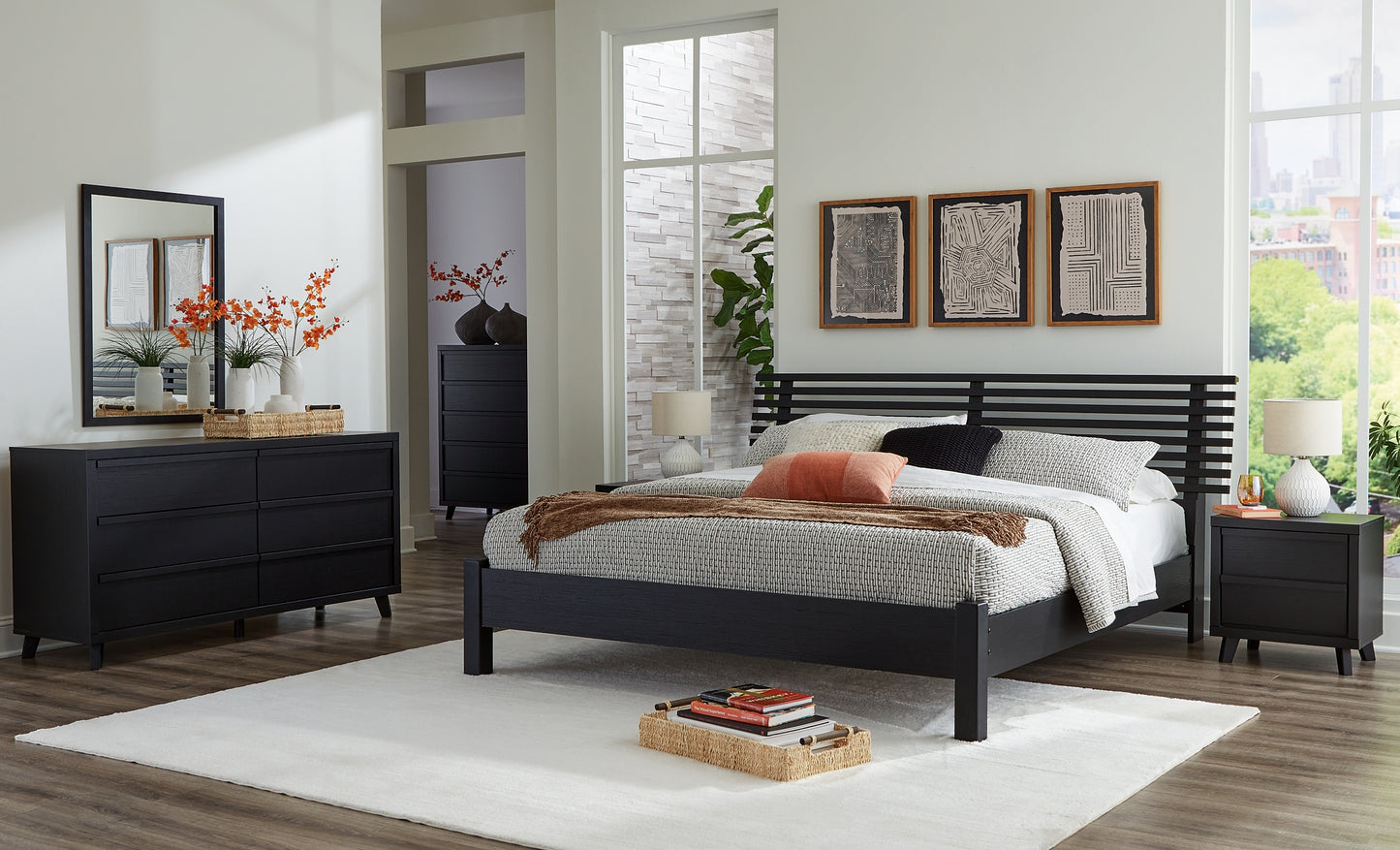 Danziar Queen Panel Headboard with Mirrored Dresser and Nightstand