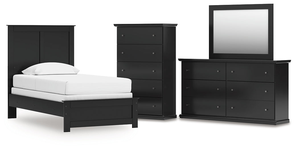 Twin Panel Bed with Mirrored Dresser and Chest