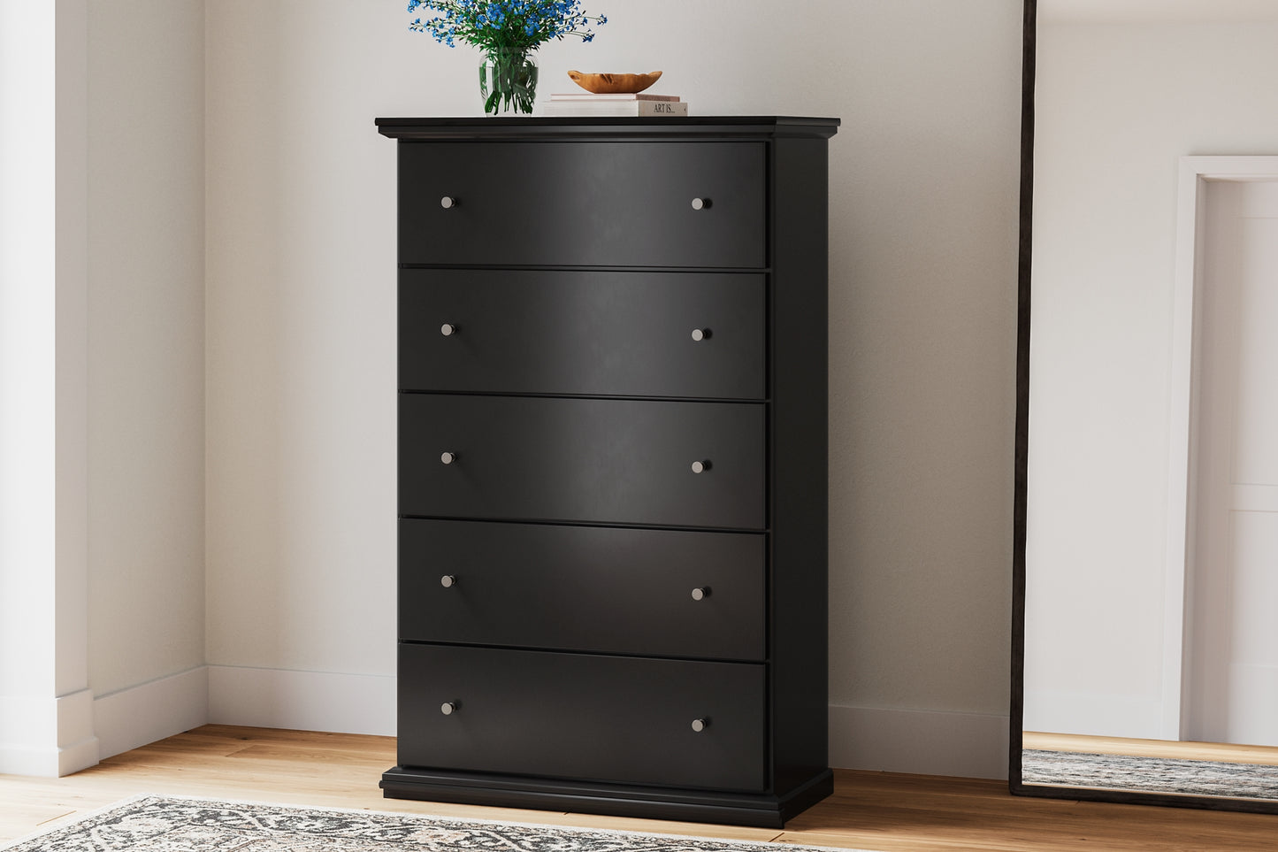 Twin Panel Bed with Mirrored Dresser and Chest