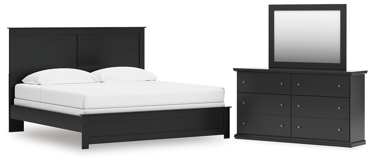 King Panel Bed with Mirrored Dresser