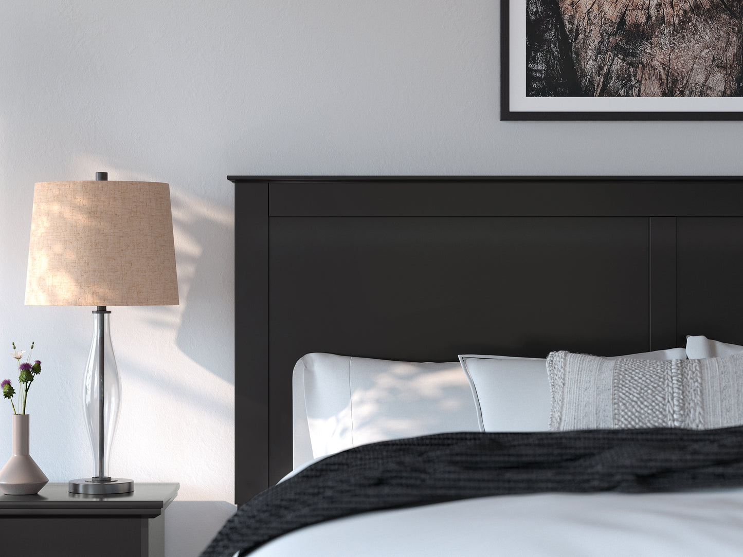 King Panel Bed with Mirrored Dresser