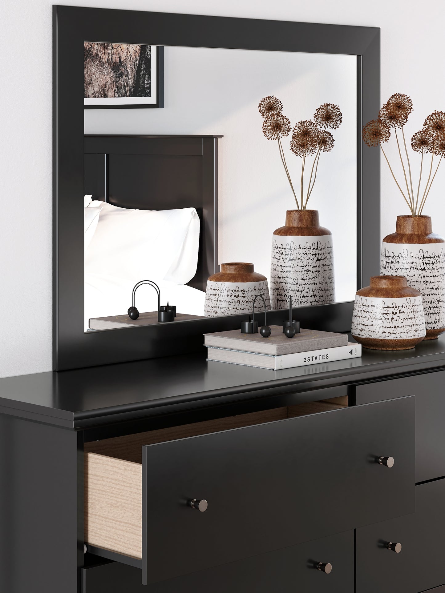 Twin Panel Bed with Mirrored Dresser, Chest and Nightstand