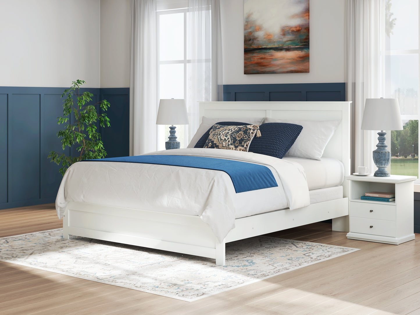 Bostwick Shoals King Panel Bed with Mirrored Dresser, Chest and Nightstand