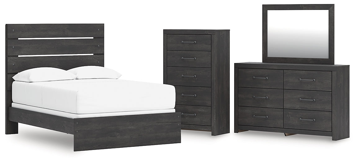 Hollivern Full Panel Bed with Mirrored Dresser and Chest