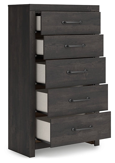 Hollivern Full Panel Bed with Mirrored Dresser and Chest