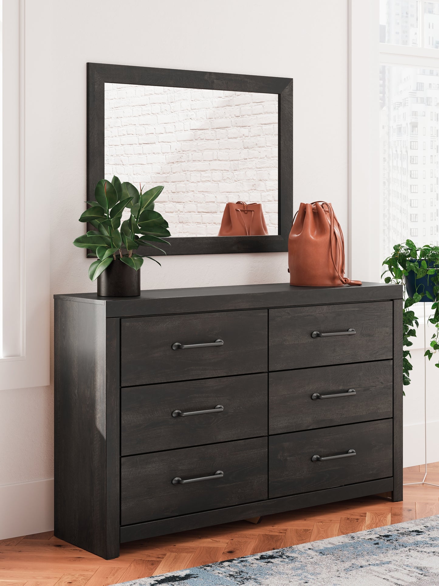 Hollivern Queen Panel Bed with Mirrored Dresser, Chest and Nightstand