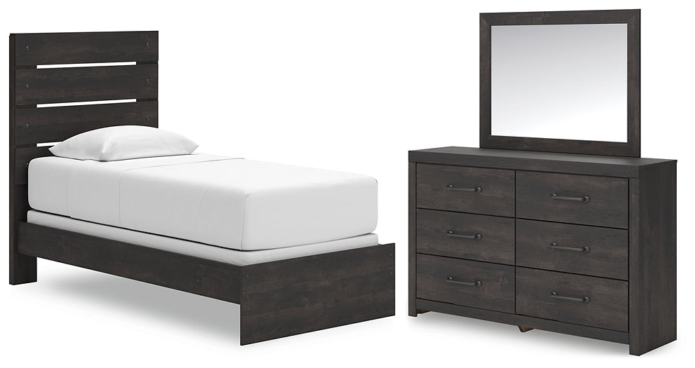 Hollivern Twin Panel Bed with Mirrored Dresser