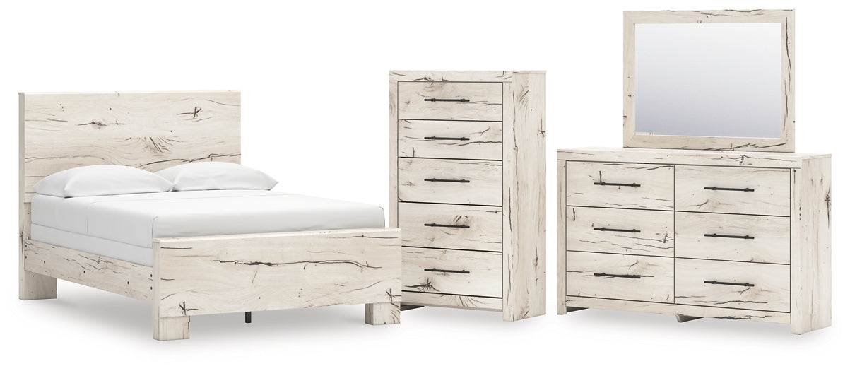 Full Panel Bed with Mirrored Dresser and Chest