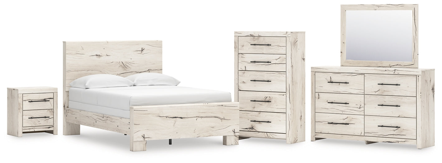 Full Panel Bed with Mirrored Dresser, Chest and Nightstand