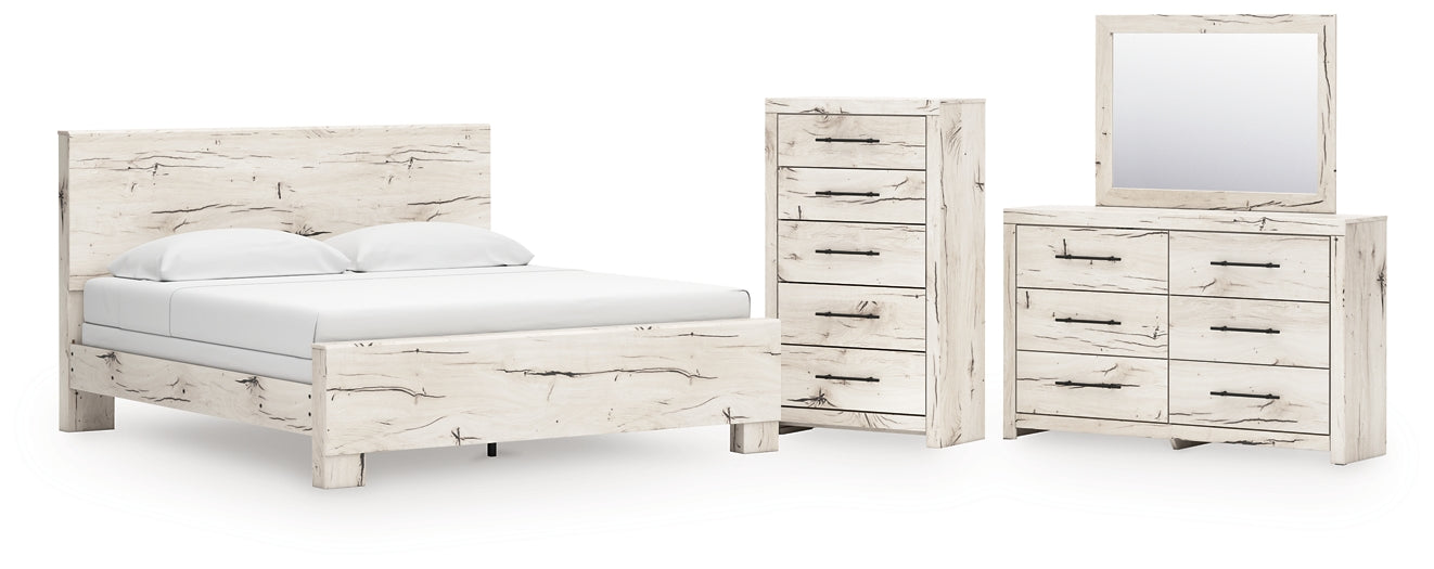 King Panel Bed with Mirrored Dresser and Chest