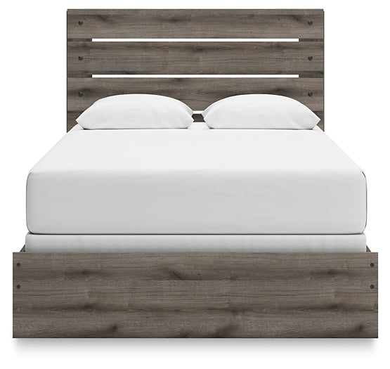 Graystorm Queen Panel Bed with Mirrored Dresser and Chest