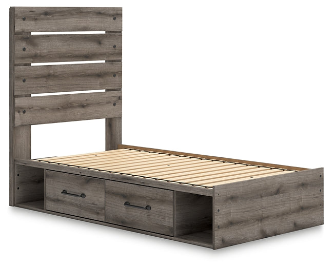 Graystorm Twin Panel Storage Bed with Mirrored Dresser