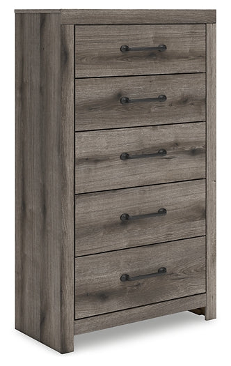 Graystorm King Panel Bed with Mirrored Dresser and Chest