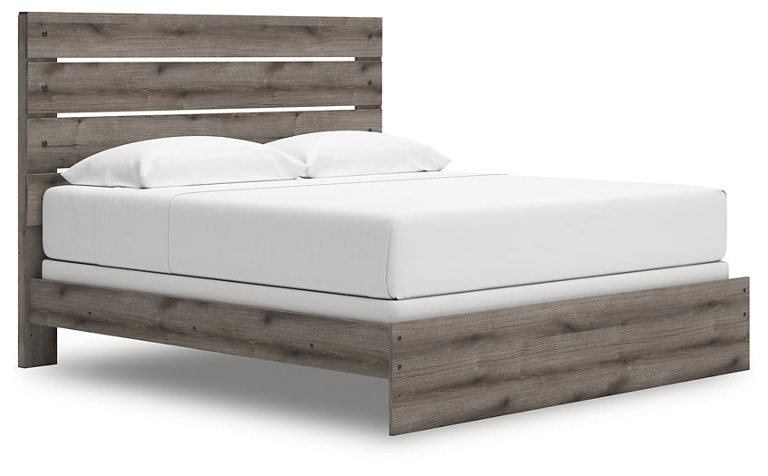 Graystorm King Panel Bed with Mirrored Dresser and Chest