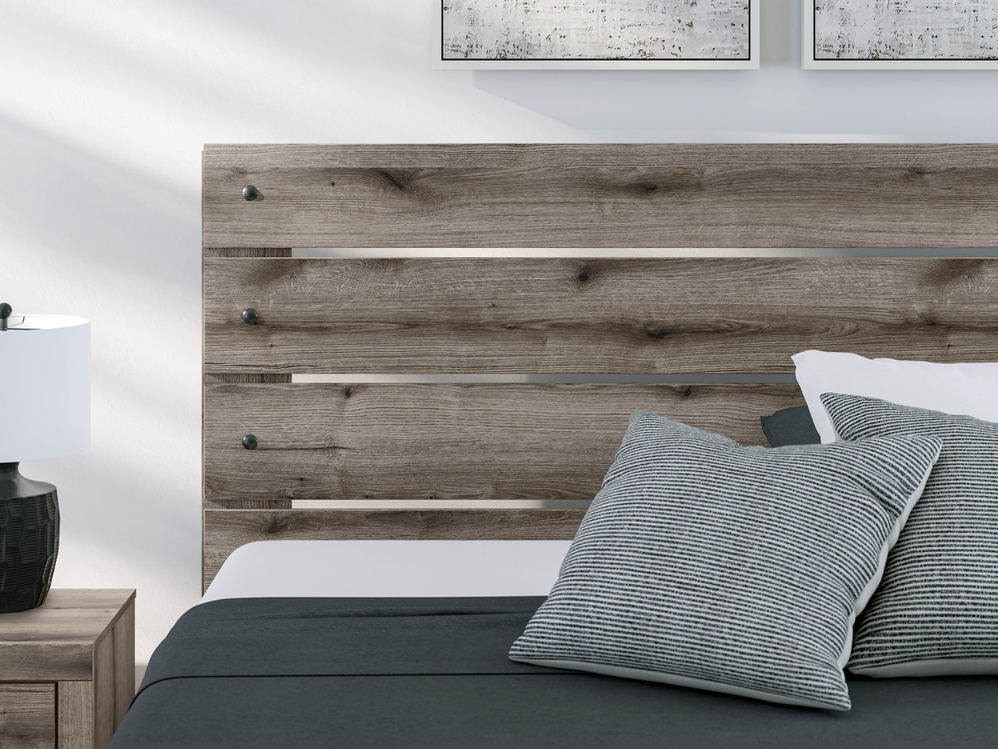 Graystorm King Panel Bed with Mirrored Dresser and Chest