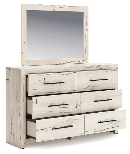 King Panel Storage Bed with Mirrored Dresser, Chest and Nightstand