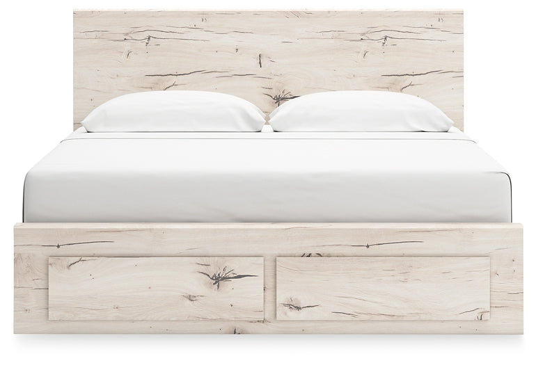 King Panel Storage Bed with Mirrored Dresser, Chest and Nightstand