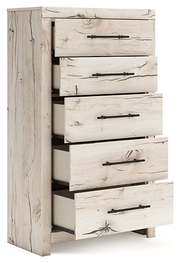 King Panel Storage Bed with Mirrored Dresser, Chest and Nightstand