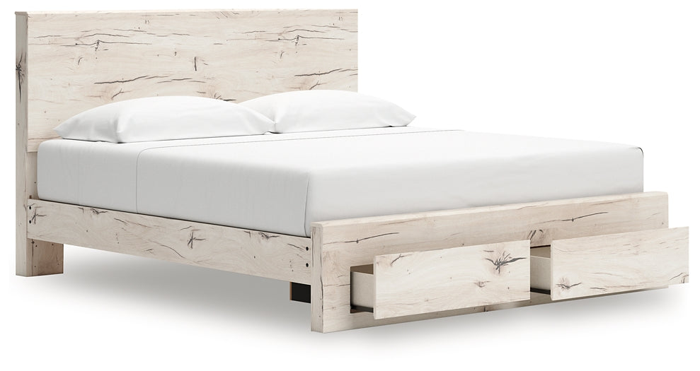 King Panel Storage Bed with Mirrored Dresser, Chest and Nightstand