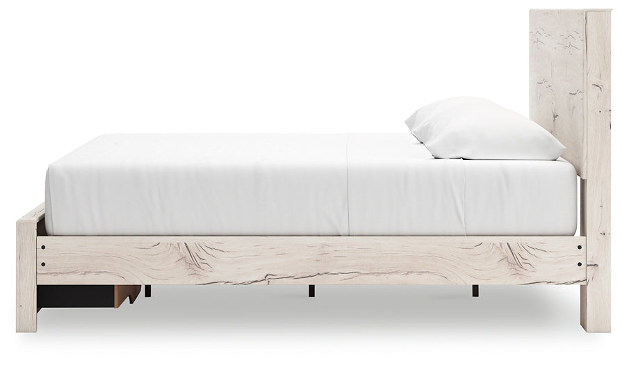 King Panel Storage Bed with Mirrored Dresser and Chest