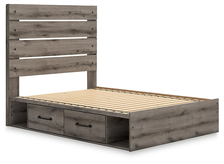 Graystorm Full Panel Bed with Storage with Mirrored Dresser and Chest