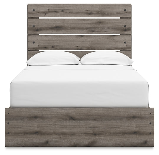 Graystorm Full Panel Bed with Storage with Mirrored Dresser