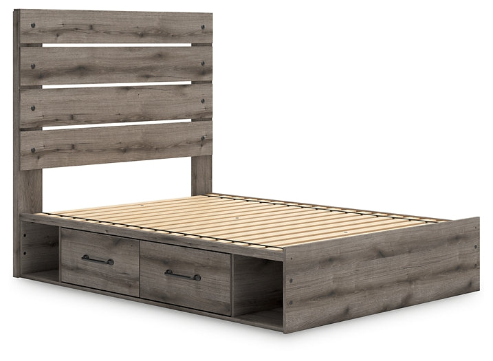 Graystorm Full Panel Bed with Storage with Mirrored Dresser
