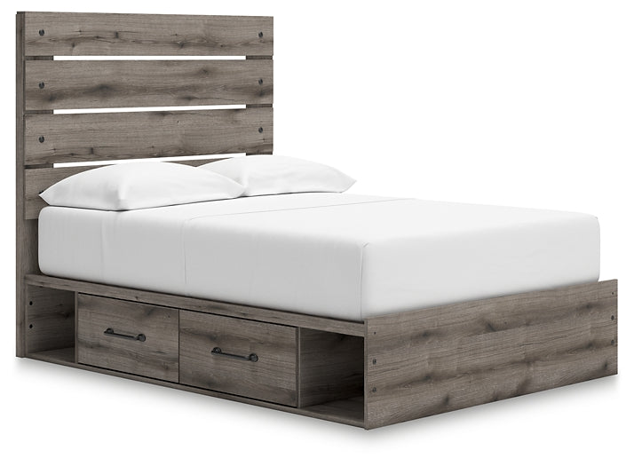 Graystorm Full Panel Bed with Storage with Mirrored Dresser