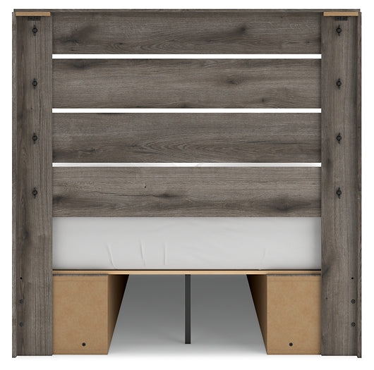 Graystorm Full Panel Bed with Storage with Mirrored Dresser