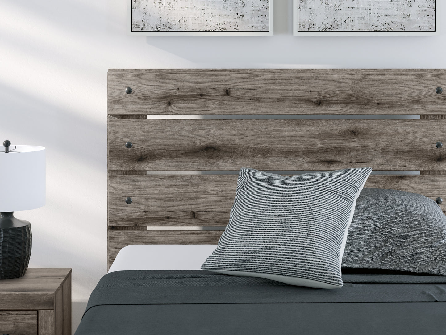 Graystorm Full Panel Bed with Storage with Mirrored Dresser