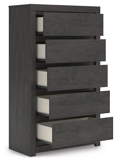 King Panel Bed with Mirrored Dresser, Chest and Nightstand