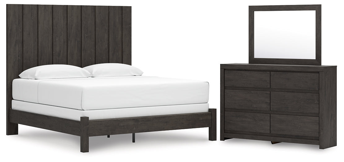 King Panel Bed with Mirrored Dresser