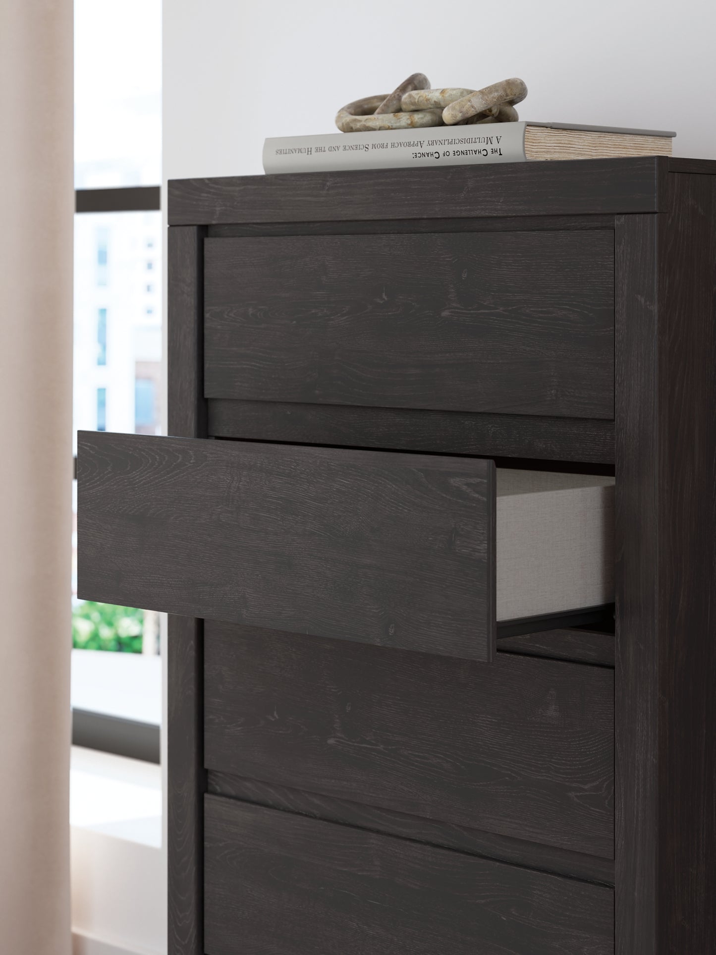King Panel Bed with Mirrored Dresser, Chest and Nightstand