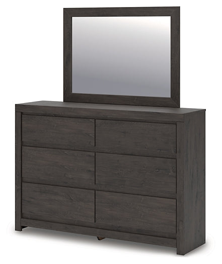Queen Panel Storage Bed with Mirrored Dresser