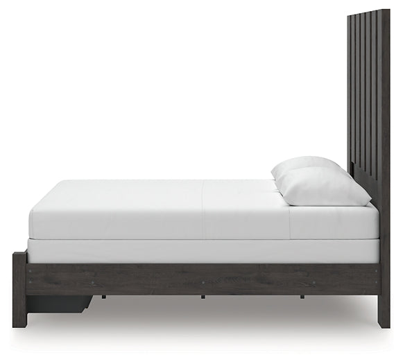 Queen Panel Storage Bed with Mirrored Dresser