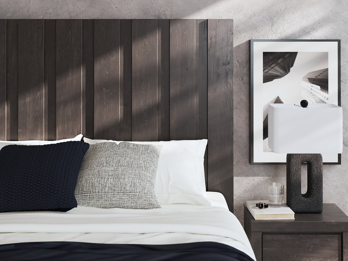 King Panel Bed with Mirrored Dresser, Chest and Nightstand