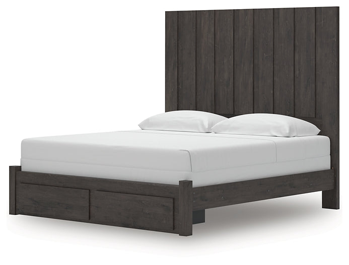 King Panel Storage Bed with Mirrored Dresser and Chest