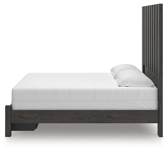 King Panel Storage Bed with Mirrored Dresser and Chest
