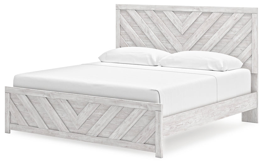 Cayboni King Panel Bed with Mirrored Dresser and Chest