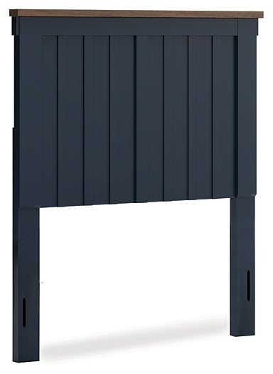 Landocken Twin Panel Headboard with Mirrored Dresser, Chest and Nightstand
