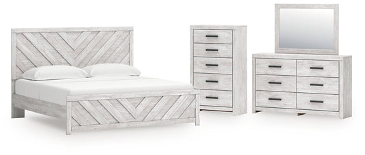 Cayboni King Panel Bed with Mirrored Dresser and Chest