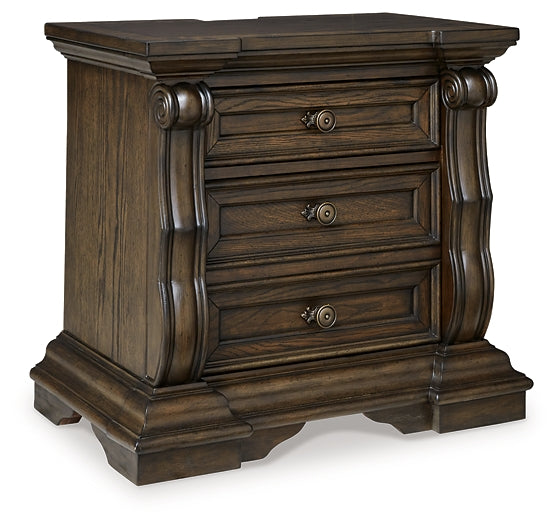 Maylee King Upholstered Bed with Mirrored Dresser, Chest and Nightstand