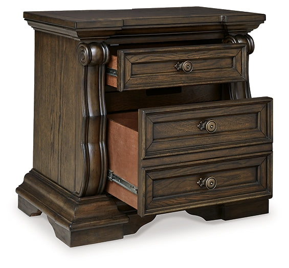 Maylee King Upholstered Bed with Mirrored Dresser, Chest and Nightstand