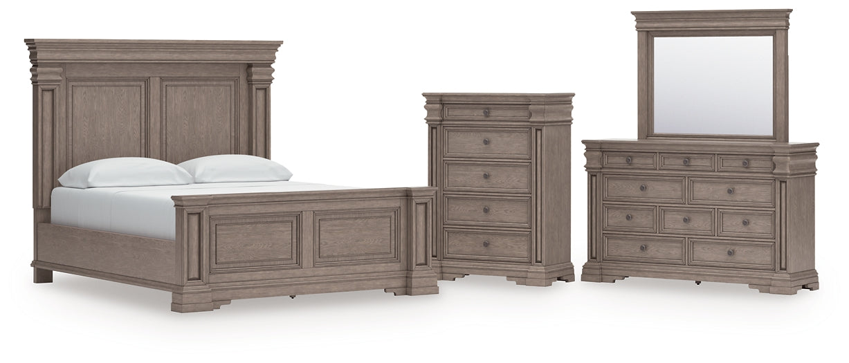 Blairhurst California King Panel Bed with Mirrored Dresser and Chest
