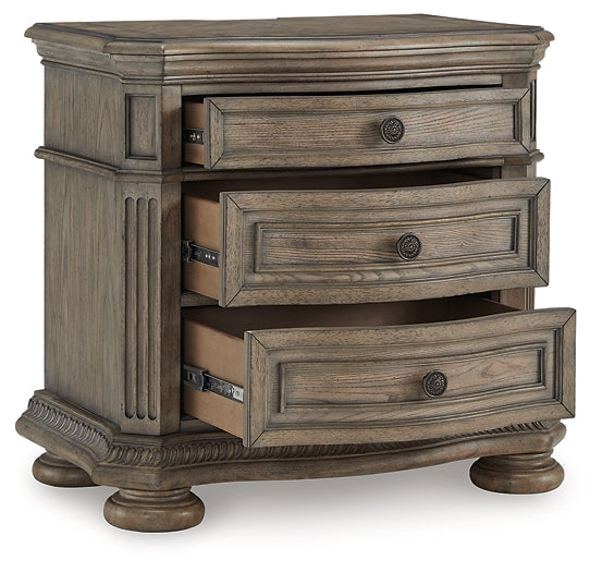 Ardenfield King Upholstered Sleigh Bed with Mirrored Dresser and Nightstand