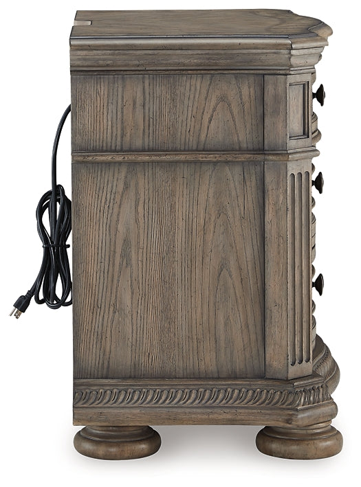 Ardenfield King Upholstered Sleigh Bed with Mirrored Dresser and Nightstand